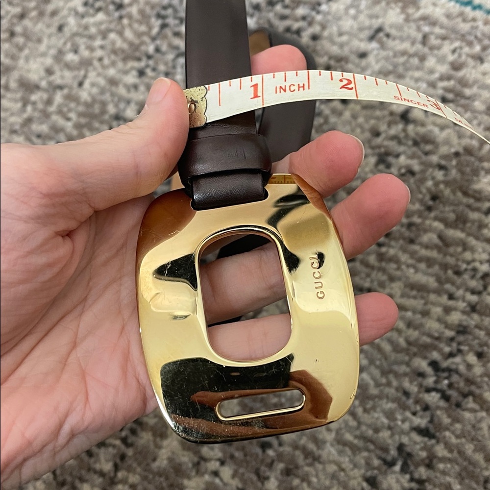 Gucci Brown Leather Belt with Gold Buckle - Picture 16 of 16